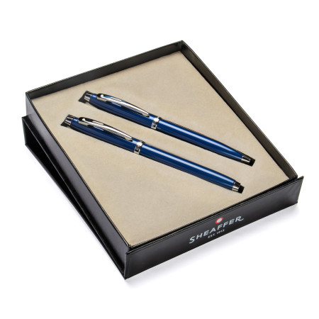 Sheaffer 100 Ballpoint Pen & Rollerball Pen Gift Set - Blue Lacquer Chrome Trim